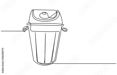 one line drawing trash bin clean environment vector, One continuous line drawing of garbage container. Plastic recycle waste dustbin in simple linear style