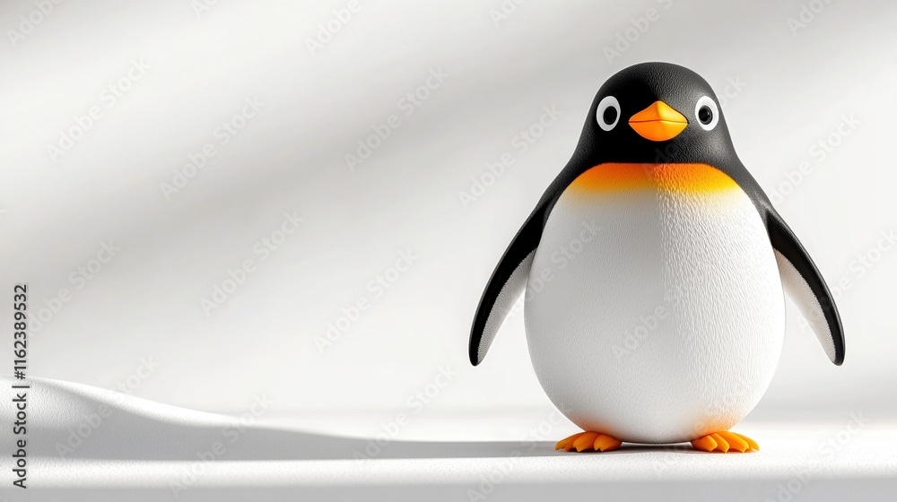 Fototapeta premium Cute Penguin Standing on White Background Simple Cartoon Style High Fidelity Illustration