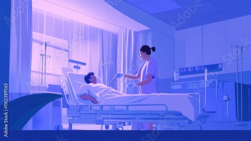 Nurse Administering IV Treatment in Hospital Room