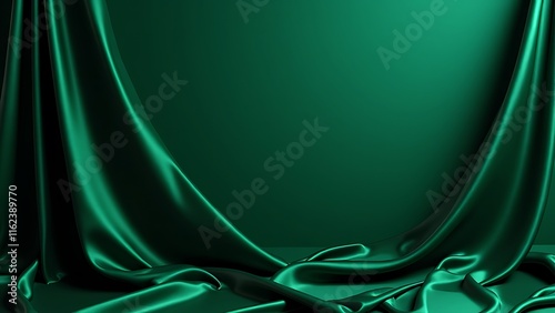 purple dark green silk fabric curtain satin soft folds veil cloth background of the fabric. Luxury banner screen membrane