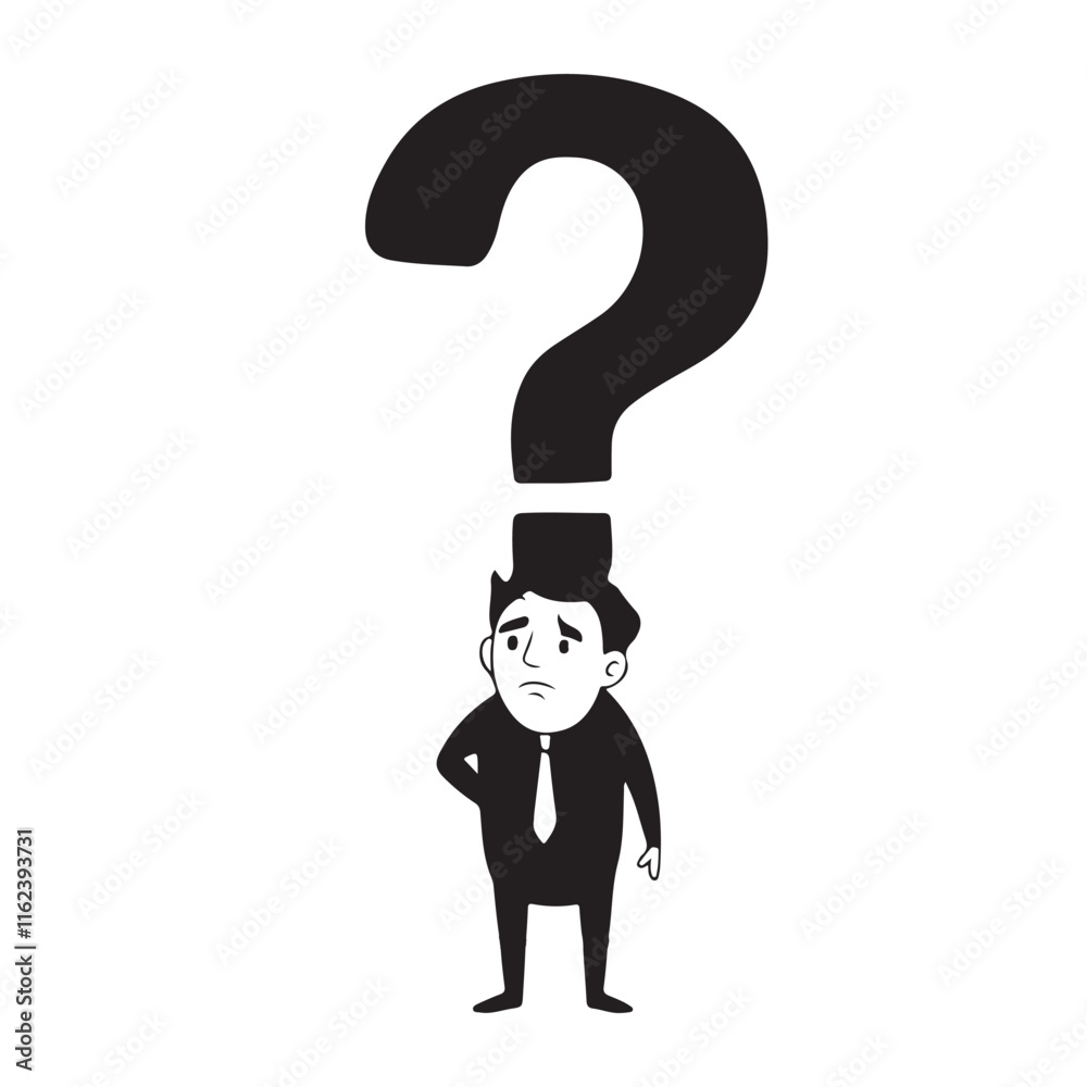 Silhouette of a Confused Man with Question Mark on White Background Silhouette of a Confused Man with Question Mark on White Background