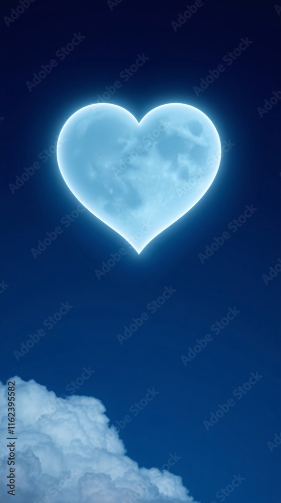 Heart shaped moon in a deep blue night sky with clouds, vertical phone wallpaper. Heart shaped moon in a deep blue night sky with clouds, vertical phone wallpaper.