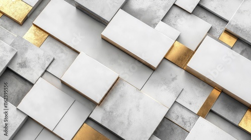 A sleek abstract design with overlapping squares in soft gray and gold, creating a luxury aesthetic