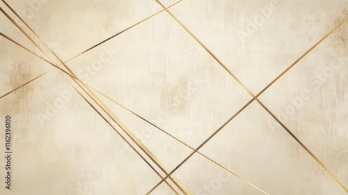 A sleek minimalist design featuring intersecting gold lines on a soft beige background, exuding elegance