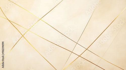 A sleek minimalist design featuring intersecting gold lines on a soft beige background, exuding elegance