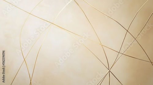 A sleek minimalist design featuring intersecting gold lines on a soft beige background, exuding elegance