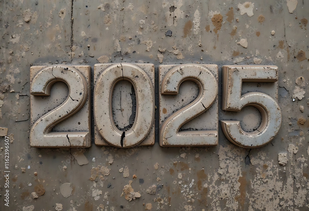 2025 New Year's Typography on a Textured Mud Surface