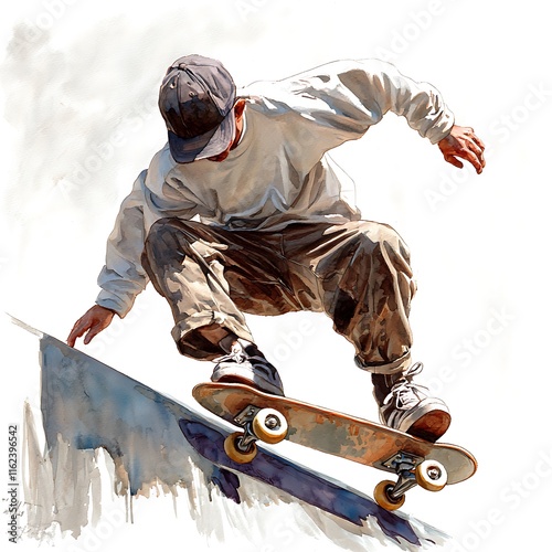 Wallpaper Mural Watercolor Painting of a Skateboarder Performing an Aerial Grind. Torontodigital.ca