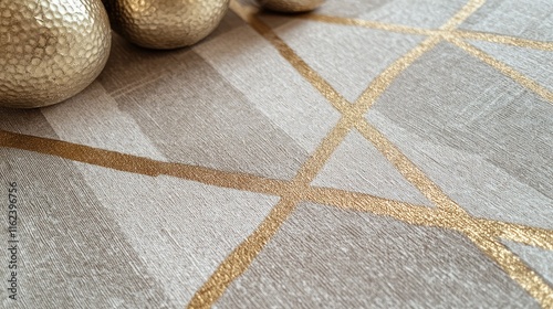 A soft geometric pattern with delicate gold accents on a taupe background, perfect for packaging