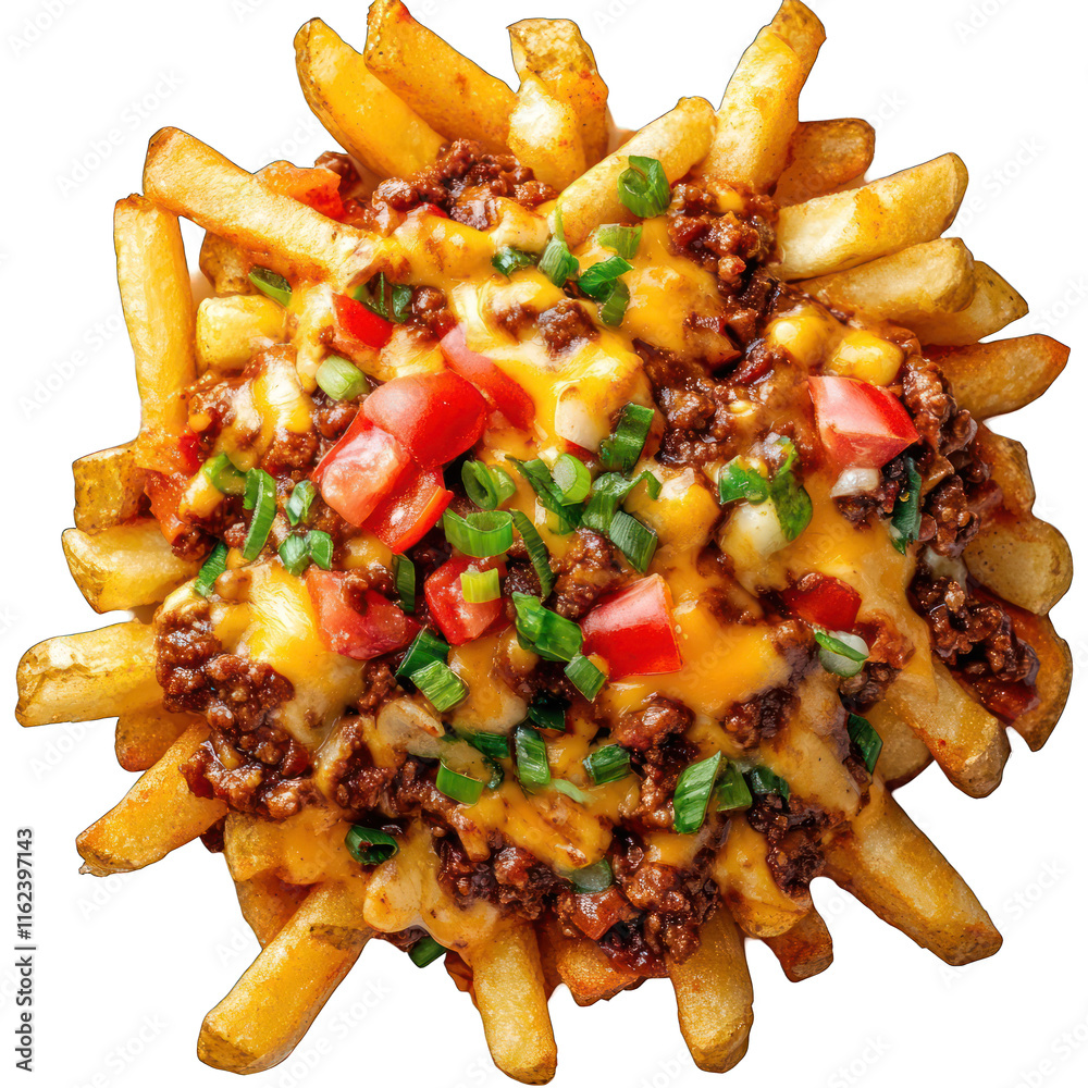 Loaded chili cheese fries isolated on transparent background Loaded chili cheese fries isolated on transparent background