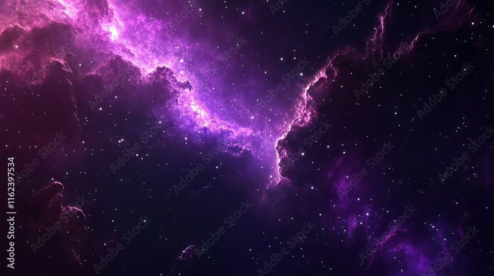 Vibrant purple galaxy with twinkling stars and colorful nebula in night sky – stunning cosmic background for space, astronomy, and celestial themes