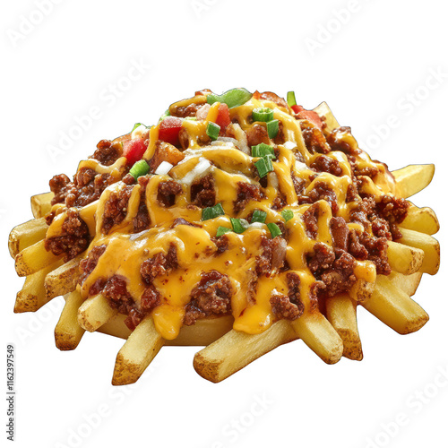 Loaded chili cheese fries isolated on transparent background