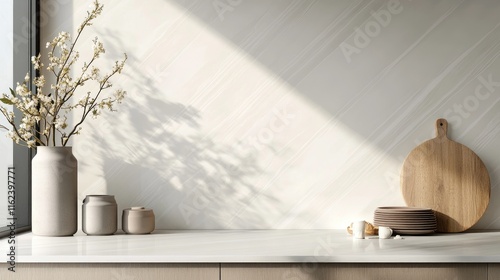 A contemporary design with diagonal beige lines on a matte white surface, exuding sophistication