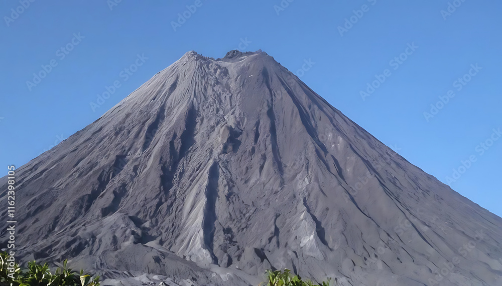 Majestic Dark Grey Volcano Against Clear Blue Sky Landscape Majestic Dark Grey Volcano Against Clear Blue Sky Landscape