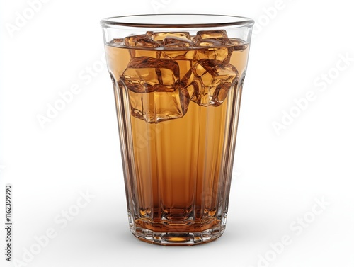 A glass filled with iced brown beverage, likely a soft drink or tea. photo