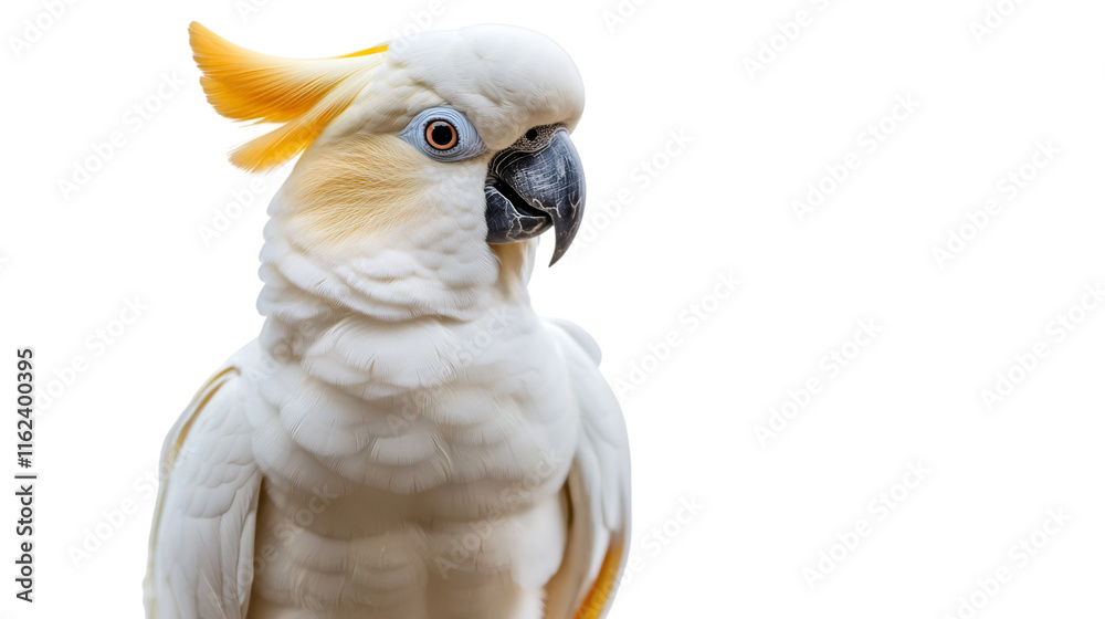 Close-up of a beautiful Citron-crested Cockatoo showing its characteristic yellow crest, isolated on a transparent background Close-up of a beautiful Citron-crested Cockatoo showing its characteristic yellow crest, isolated on a transparent background