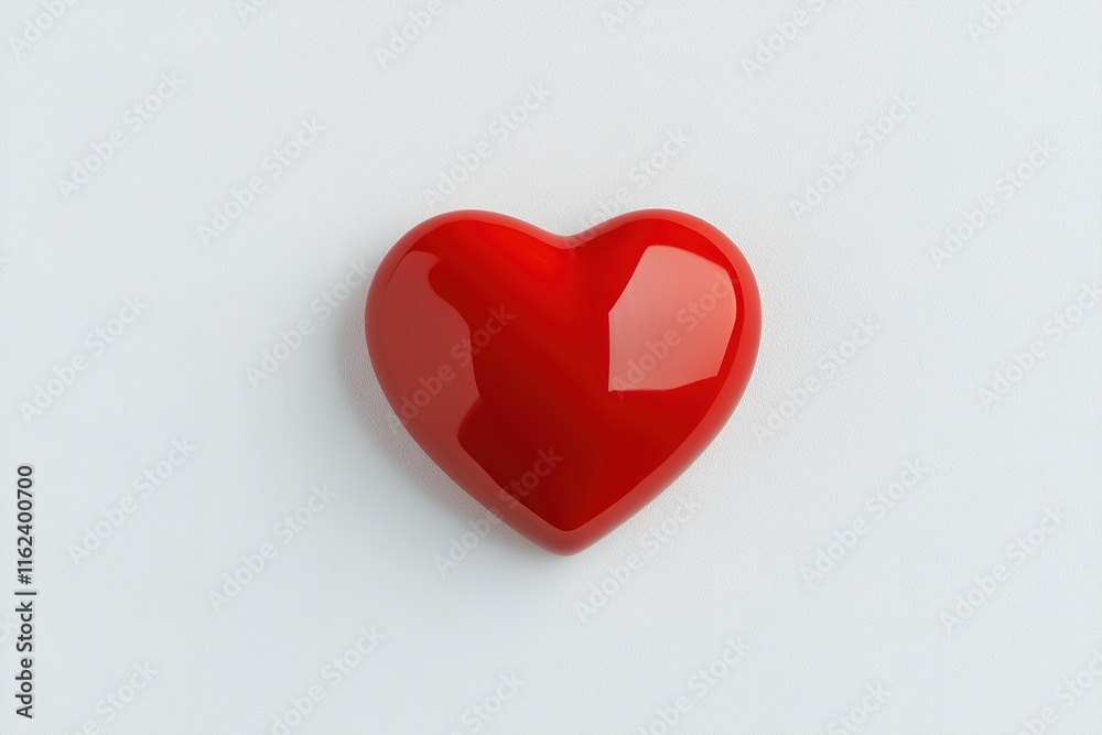 Fototapeta premium red heart keychain with glossy finish positioned neatly on white background with diffused light
