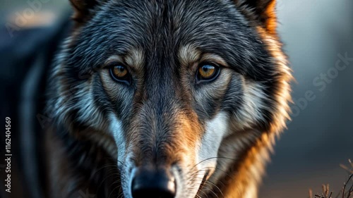 Close-Up of a Majestic Wolf's Face in the Wild