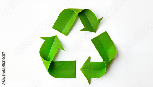 Green recycling symbol on white background