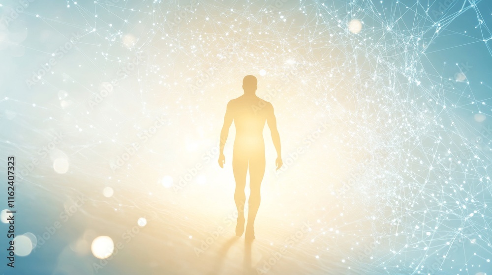 Silhouette of a person in a glowing atmosphere. Silhouette of a person in a glowing atmosphere.