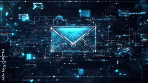 Digital email network glowing with connections.