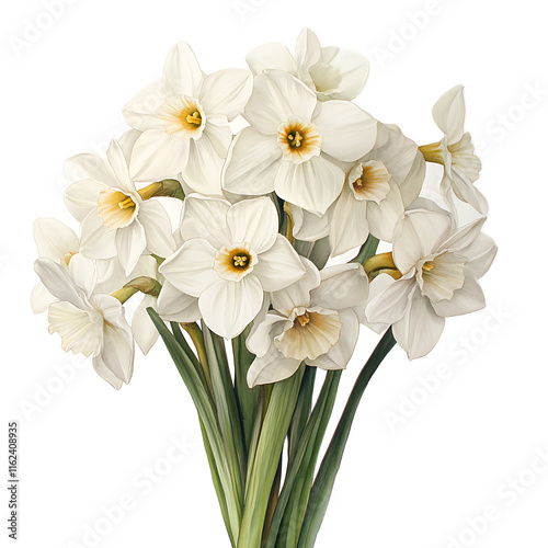 Watercolor bouquet of paperwhite narcissus winter garden clipart muted tones floral art transparent design