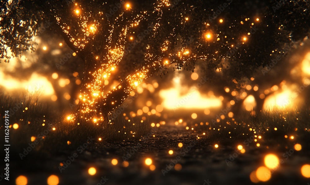 Obraz premium Magical glowing forest at night.
