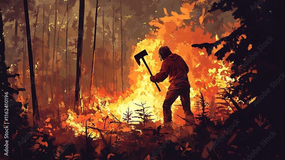 Obraz premium Forest Firefighter Battling Blaze