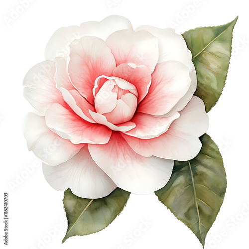 Delicate single camellia bloom nature's canvas watercolor clipart serene environment soft gradients floral concept