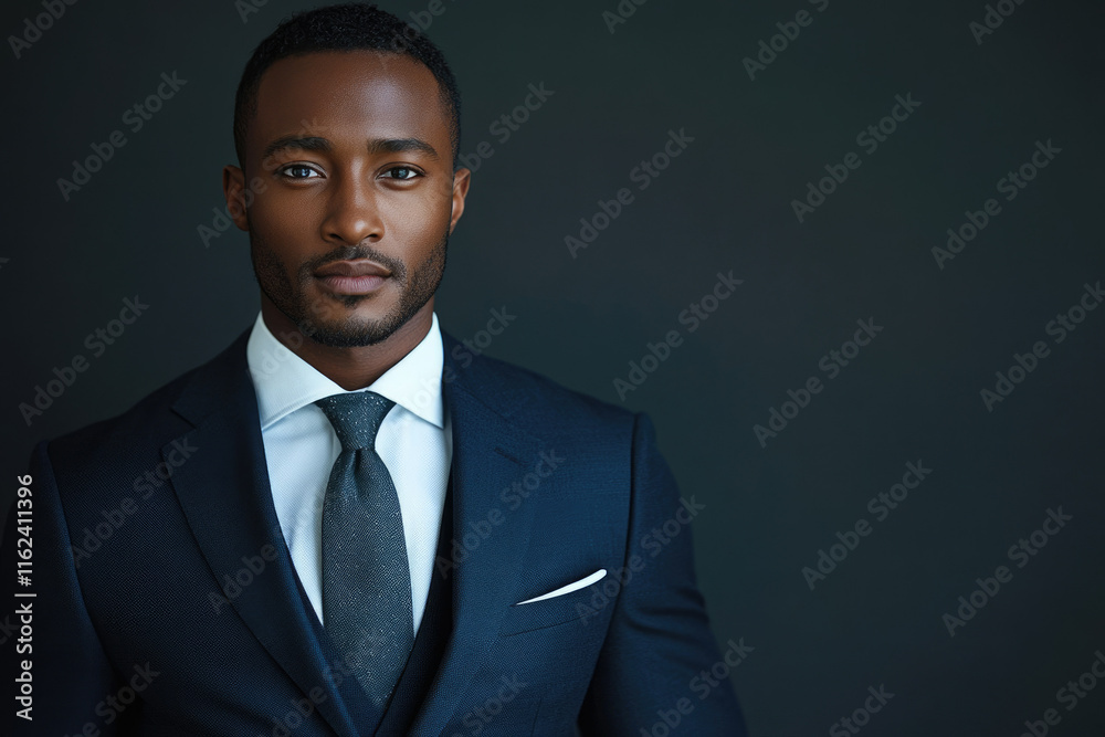 A confident, well-dressed African-American man in a navy blue suit. A confident, well-dressed African-American man in a navy blue suit.