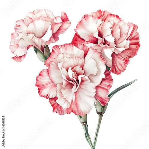 Watercolor clipart of soft pink red and white carnations floral arrangement artistic display transparent background seasonal flowers