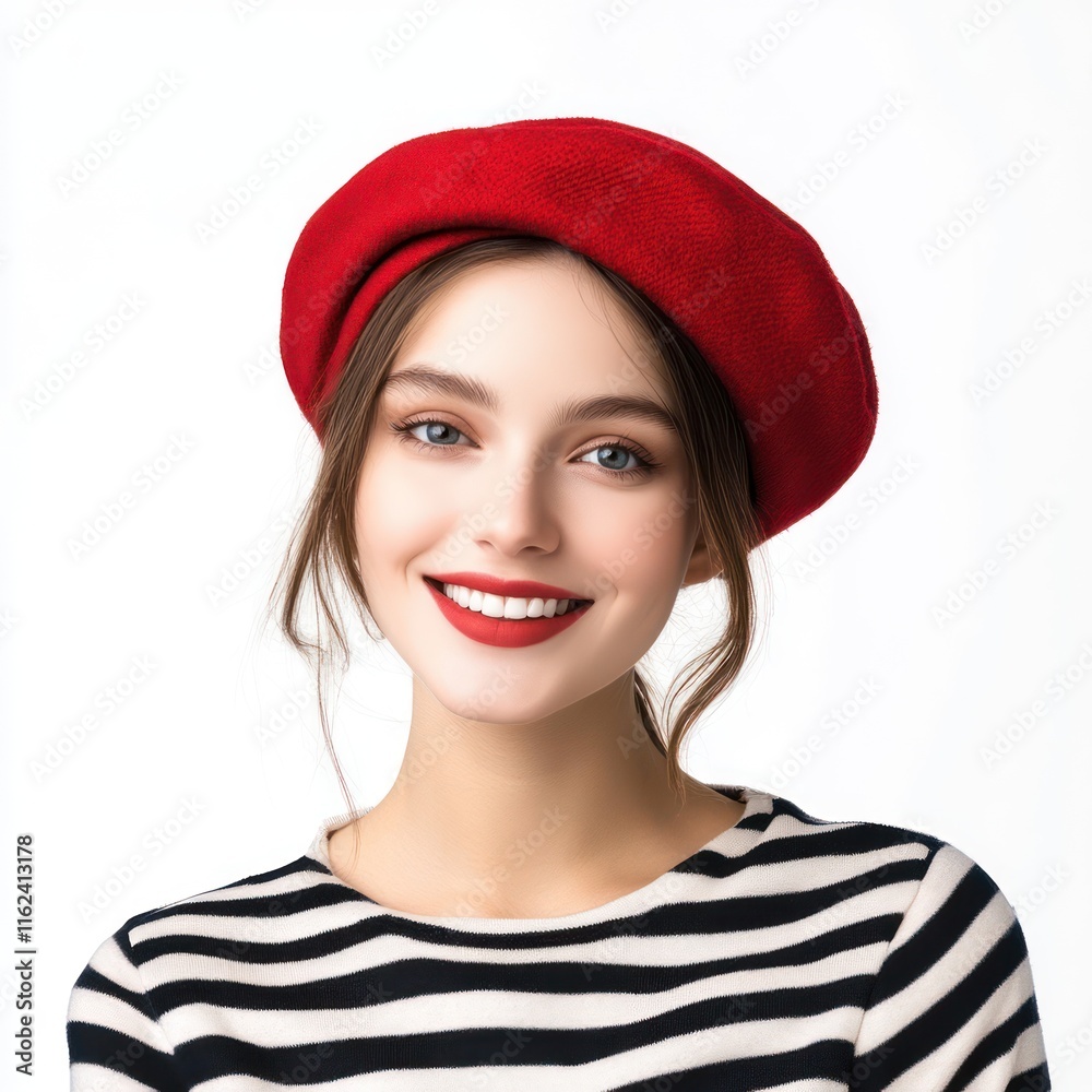 Fashion portrait of smiling woman in a red Isolated on White Background Generative AI Fashion portrait of smiling woman in a red Isolated on White Background Generative AI