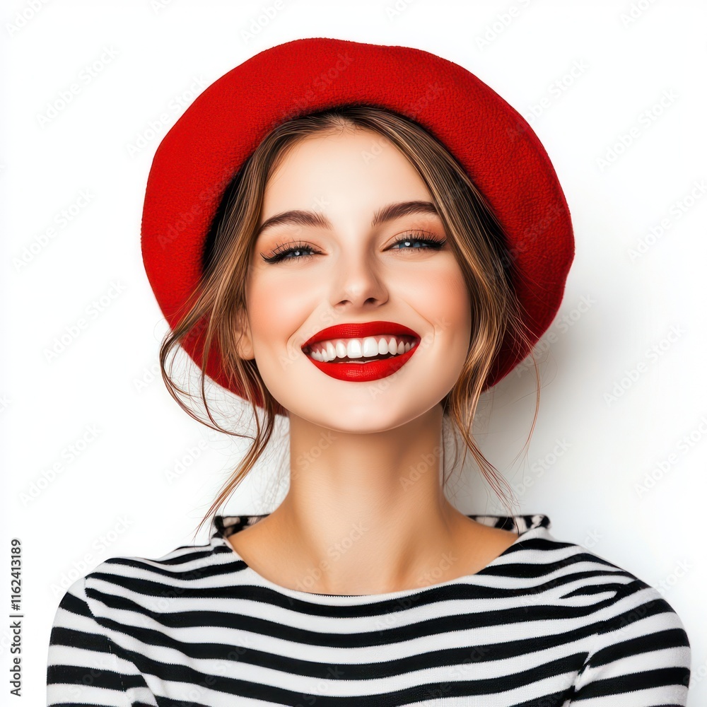 Fashion portrait of smiling woman in a red Isolated on White Background Generative AI Fashion portrait of smiling woman in a red Isolated on White Background Generative AI