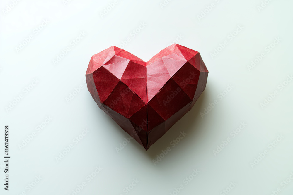 Red Heart on White Background. Polygonal Paper Heart, Origami. Valentines day concept Red Heart on White Background. Polygonal Paper Heart, Origami. Valentines day concept