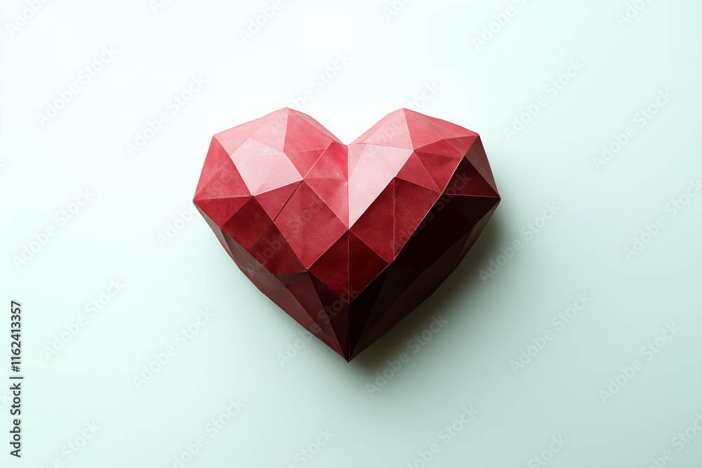 Red Paper Heart on White Background. Polygonal Heart, Origami. Love Heart. Valentines day concept Red Paper Heart on White Background. Polygonal Heart, Origami. Love Heart. Valentines day concept