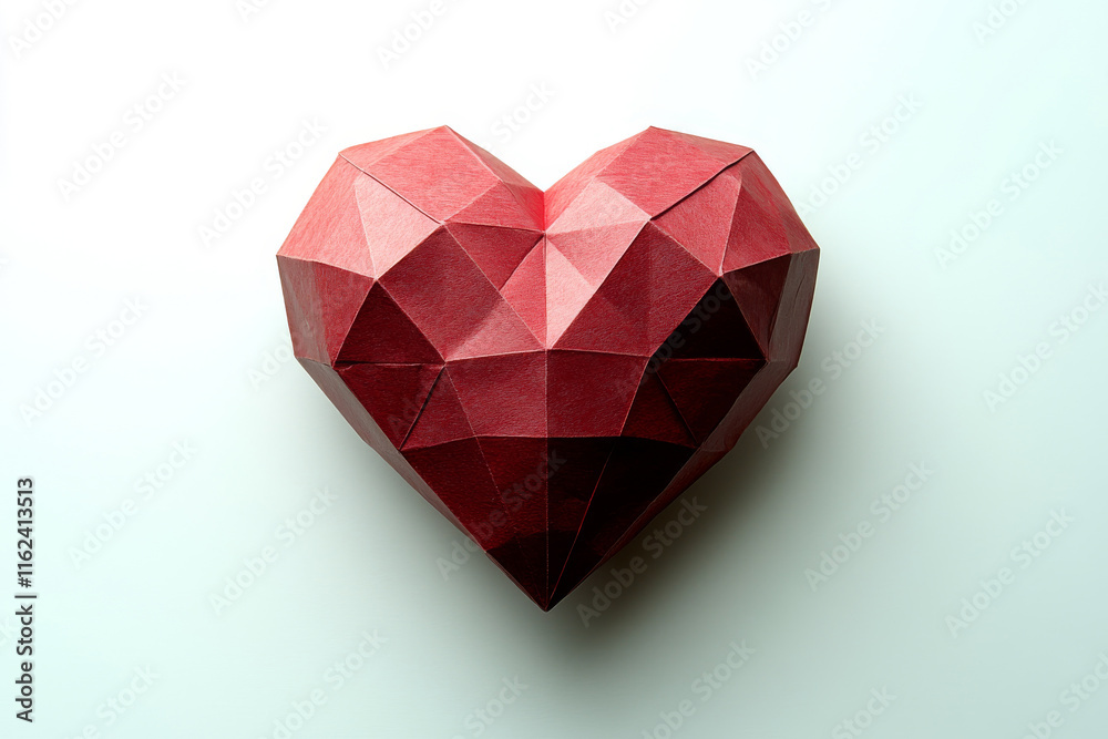 Polygonal Red Heart Shape on White Background. Valentine's day and Love concept. Origami, Paper Heart Polygonal Red Heart Shape on White Background. Valentine's day and Love concept. Origami, Paper Heart