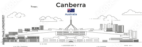 Canberra cityscape line art vector illustration