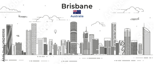 Brisbane cityscape line art vector illustration