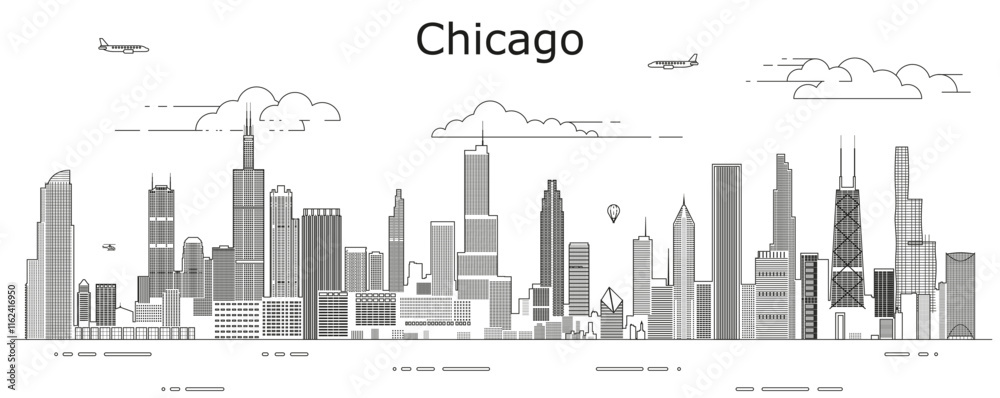 Chicago cityscape line art vector illustration Chicago cityscape line art vector illustration
