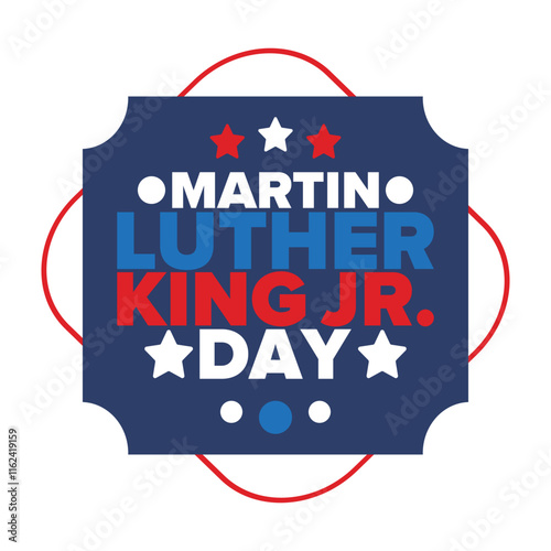 Martin Luther King, Jr. Day. Celebrated annual in United States in January, federal holiday. African American Rights Fighter. Patriotic american elements. Poster, card, banner, background. Vector