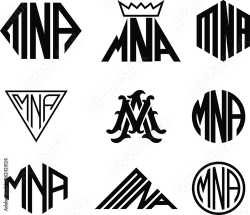Initial letter MNA with triangle, polygonal, circle monogram vector logo design