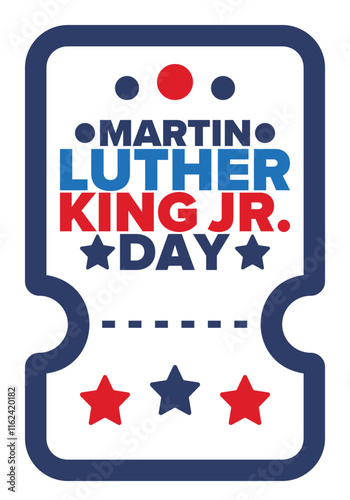 Martin Luther King, Jr. Day. Celebrated annual in United States in January, federal holiday. African American Rights Fighter. Patriotic american elements. Poster, card, banner, background. Vector