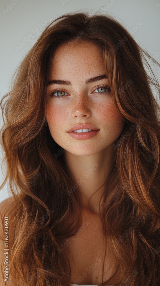 Portrait of a young woman with a gentle smile, suitable for beauty, health, and wellness applications Portrait of a young woman with a gentle smile, suitable for beauty, health, and wellness applications