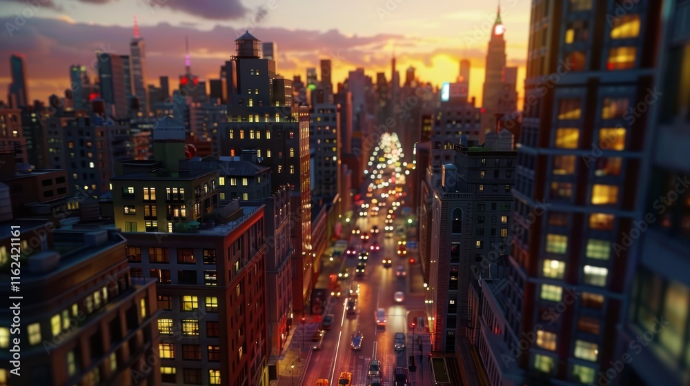 Fototapeta premium Dynamic Cityscape: Vibrant Urban Skyline and Light Trails in Motion