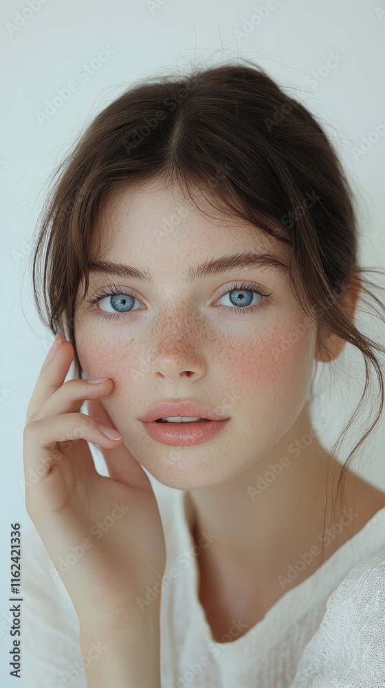 Portrait of a young woman with smooth fair skin and clear complexion, perfect for beauty, skincare, and wellness applications Portrait of a young woman with smooth fair skin and clear complexion, perfect for beauty, skincare, and wellness applications