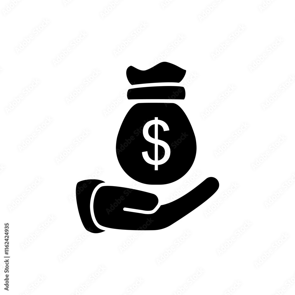 hand and money bag icon, simple flat style, illustration, logo sign symbol pictogram template, for ui or ux isolated on white for mobile app, editable hand and money bag icon, simple flat style, illustration, logo sign symbol pictogram template, for ui or ux isolated on white for mobile app, editable