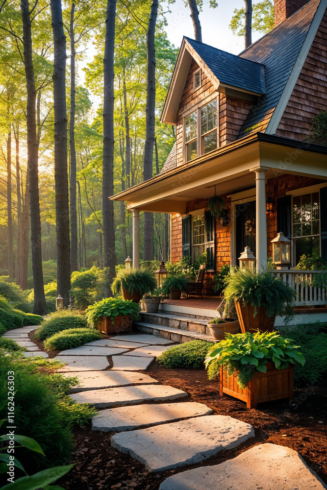 Cape Cod architecture house during sunset Cape Cod architecture house during sunset