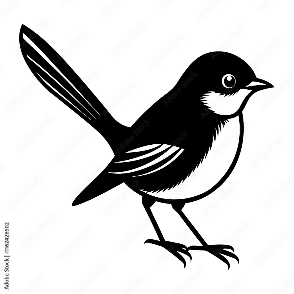 Fototapeta premium Solid black outline Fairy-Wren animal vector