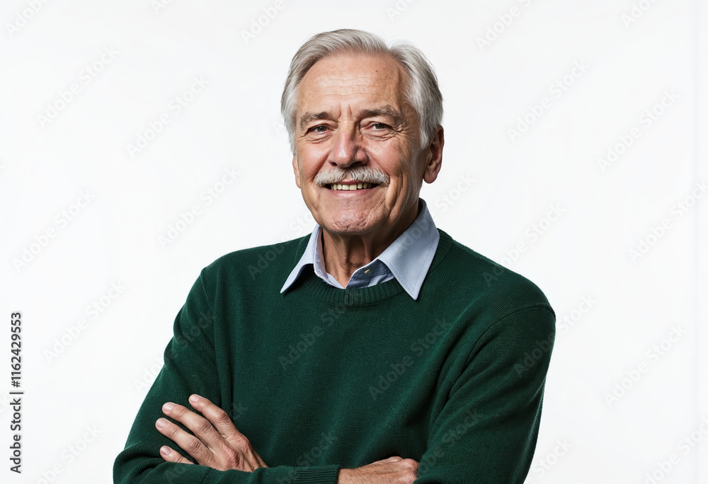 Portrait of an elderly gray-haired man on a white background, smiling Portrait of an elderly gray-haired man on a white background, smiling
