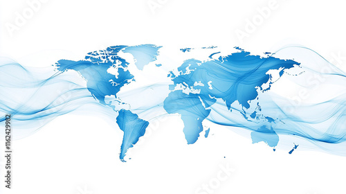 Global technology connection with world map and blue color